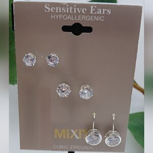 Cubic Zirconia Earring Set 3 Pairs NEW